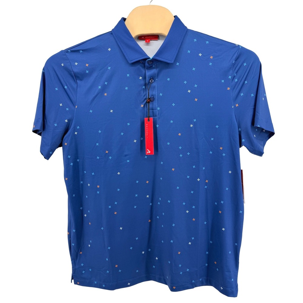 NEW REDVANLY Savile Polo Men XL Shirt Mazarine Blue Geometric Stretch R2419 Golf